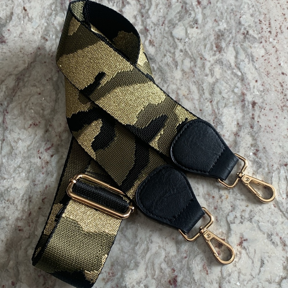 ah•dorned Gold Camouflage Interchangeable Woven Bag Strap With Gold Hardware